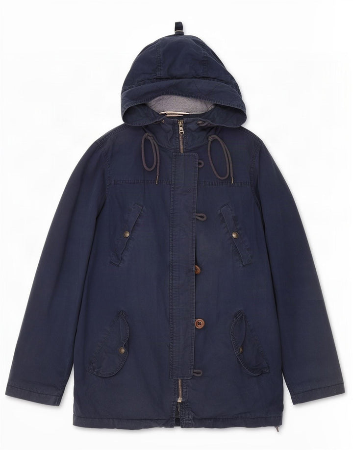 Fat Face Womens Hooded Parka Jacket UK 12 Medium Navy Blue Cotton