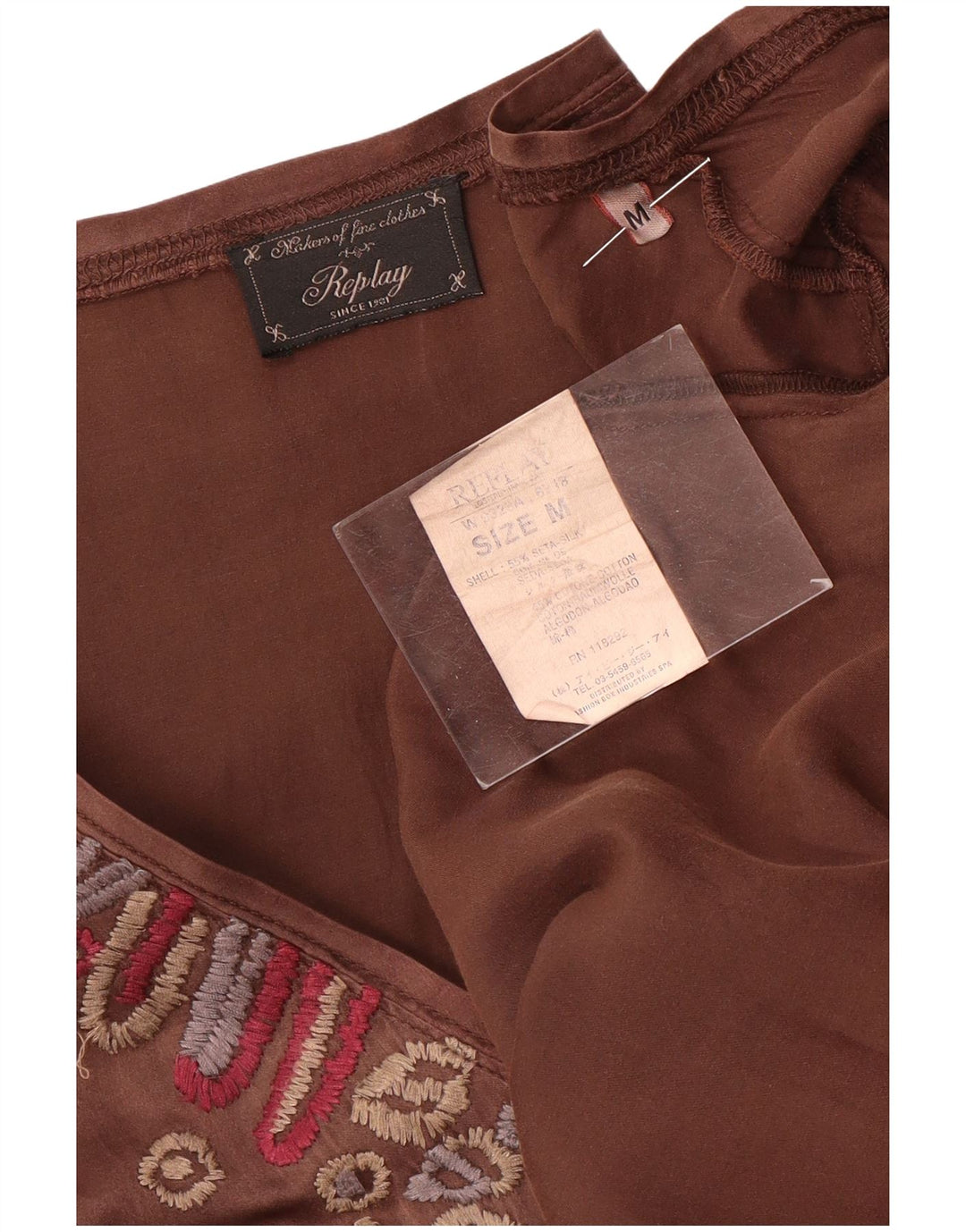 Replay Womens Graphic Long Sleeve A-Line Dress UK 12 Medium Brown Silk