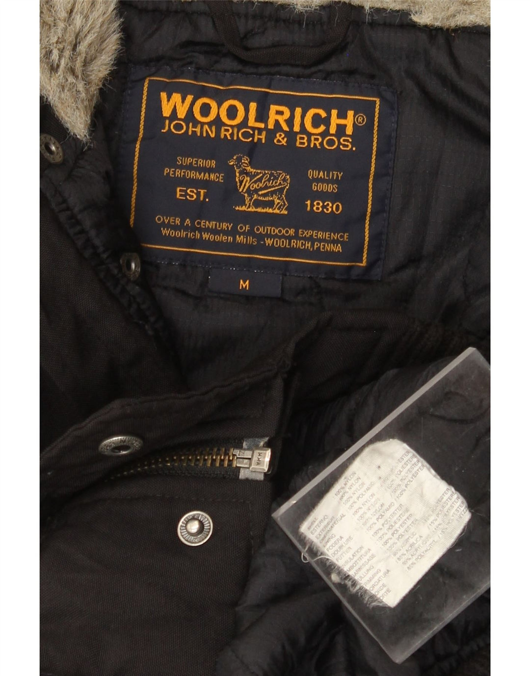WOOLRICH Mens Hooded Bomber Jacket UK 38 Medium Black Nylon
