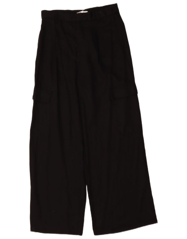 Zara Womens High Waist Wide Leg Cargo Trousers Large W32 L30 Black Lyocell