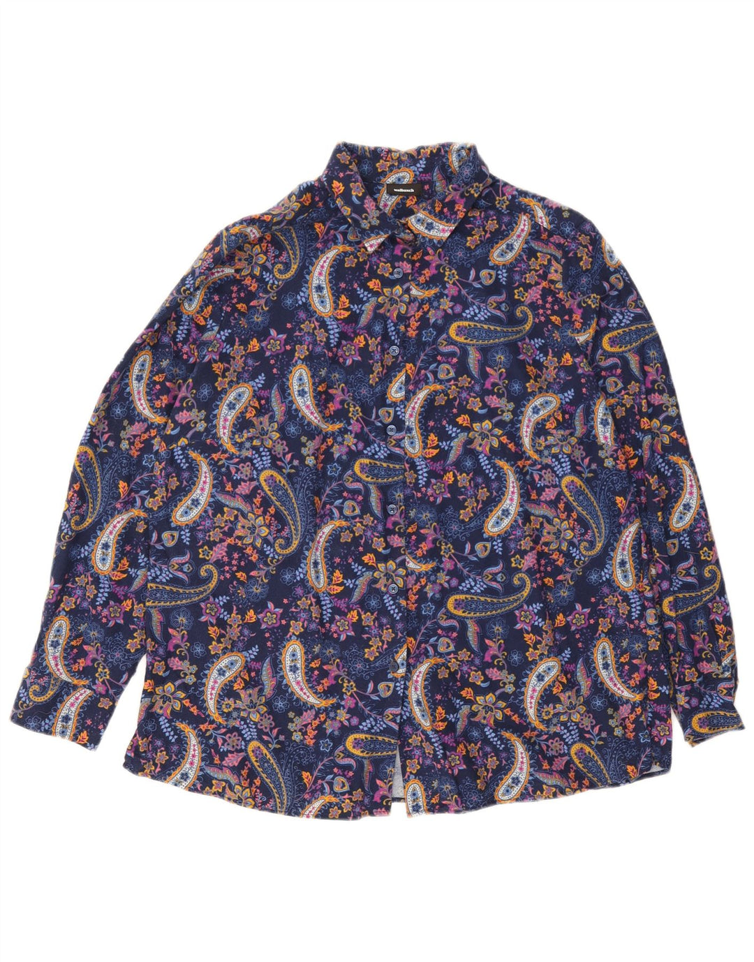 Walbusch Womens Oversized Shirt Blouse IT 44 Medium Navy Blue Paisley