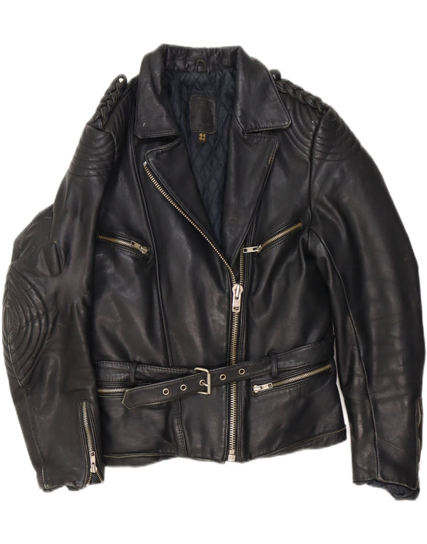 Vintage Womens Leather Biker Jacket IT 44 Medium Black Leather