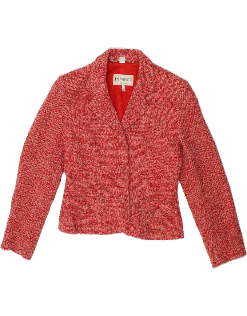 PINKO Womens Crop 3 Button Blazer Jacket UK 8 Small Red Herringbone Wool Vintage Pinko and Second-Hand Pinko from Messina Hembry 