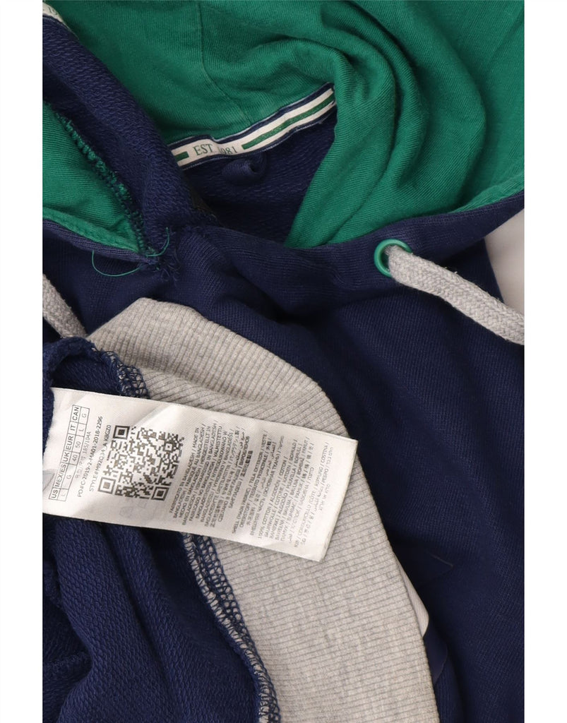 GUESS Mens Graphic Hoodie Jumper UK 40 Medium Navy Blue Cotton Vintage Guess and Second-Hand Guess from Messina Hembry 