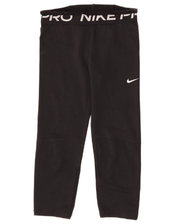 Nike Girls Dri Fit Graphic Capri Leggings 12-13 Years Large Black Polyester