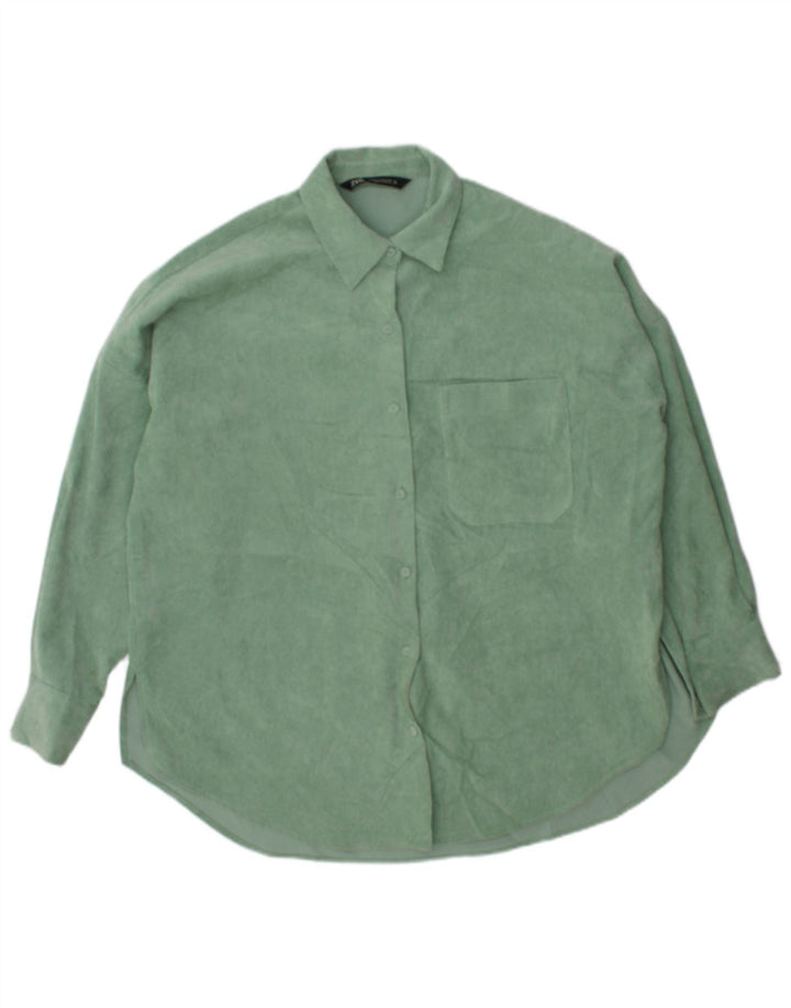 Zara Womens Oversized Corduroy Shirt UK 6 XS Green Polyester