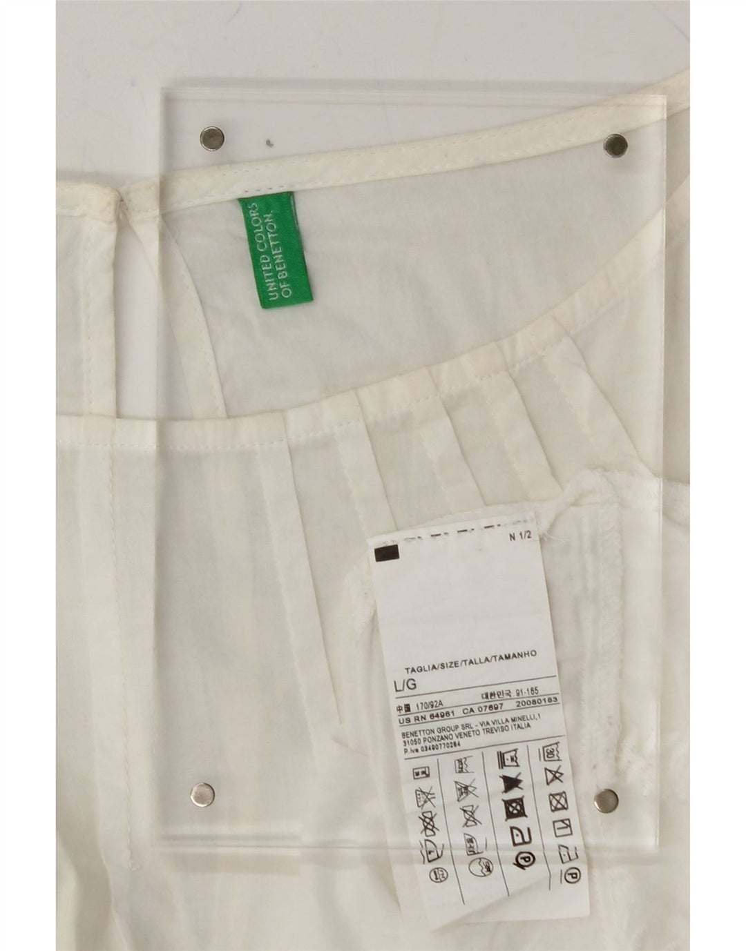 BENETTON Womens Long Sleeve Blouse Top UK 16 Large White Cotton Vintage Benetton and Second-Hand Benetton from Messina Hembry 