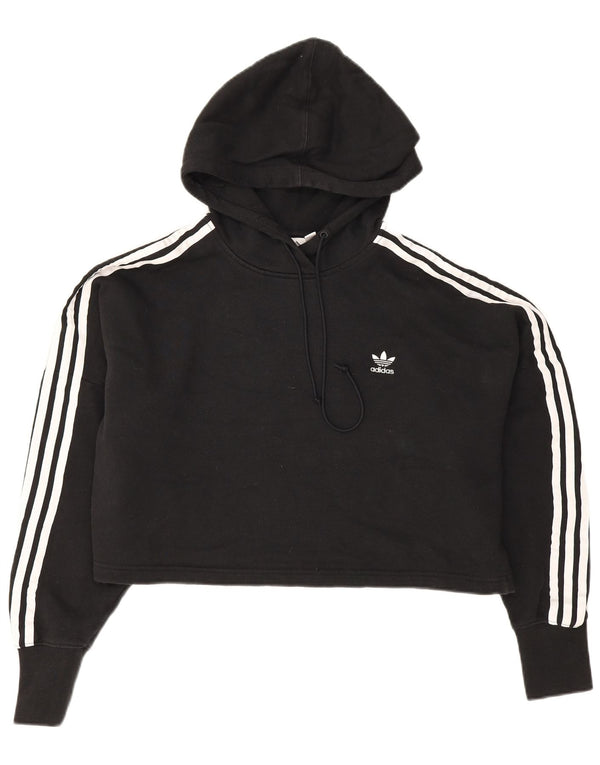 Adidas Womens Crop Crop Hoodie Jumper UK 10 Small Black Cotton
