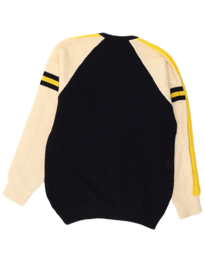 Good Luck Mens Crew Neck Jumper Sweater IT 50 Medium Black Colourblock Wool