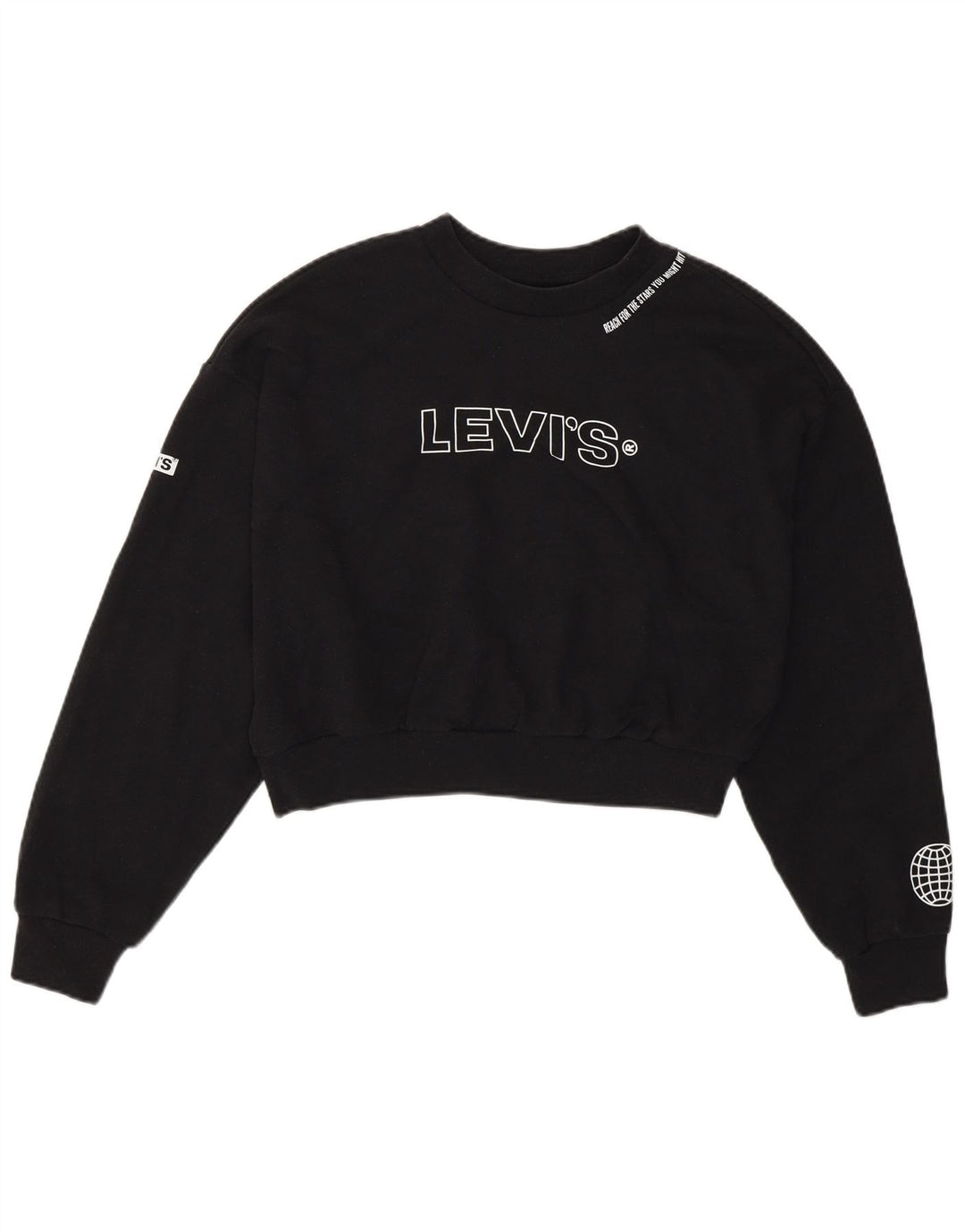 Levi's Womens Oversized Graphic Crop Sweatshirt Jumper UK 6 XS Black