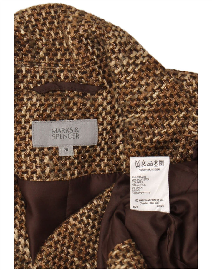MARKS & SPENCER Womens 1 Button Blazer Jacket UK 20 2XL Brown Flecked