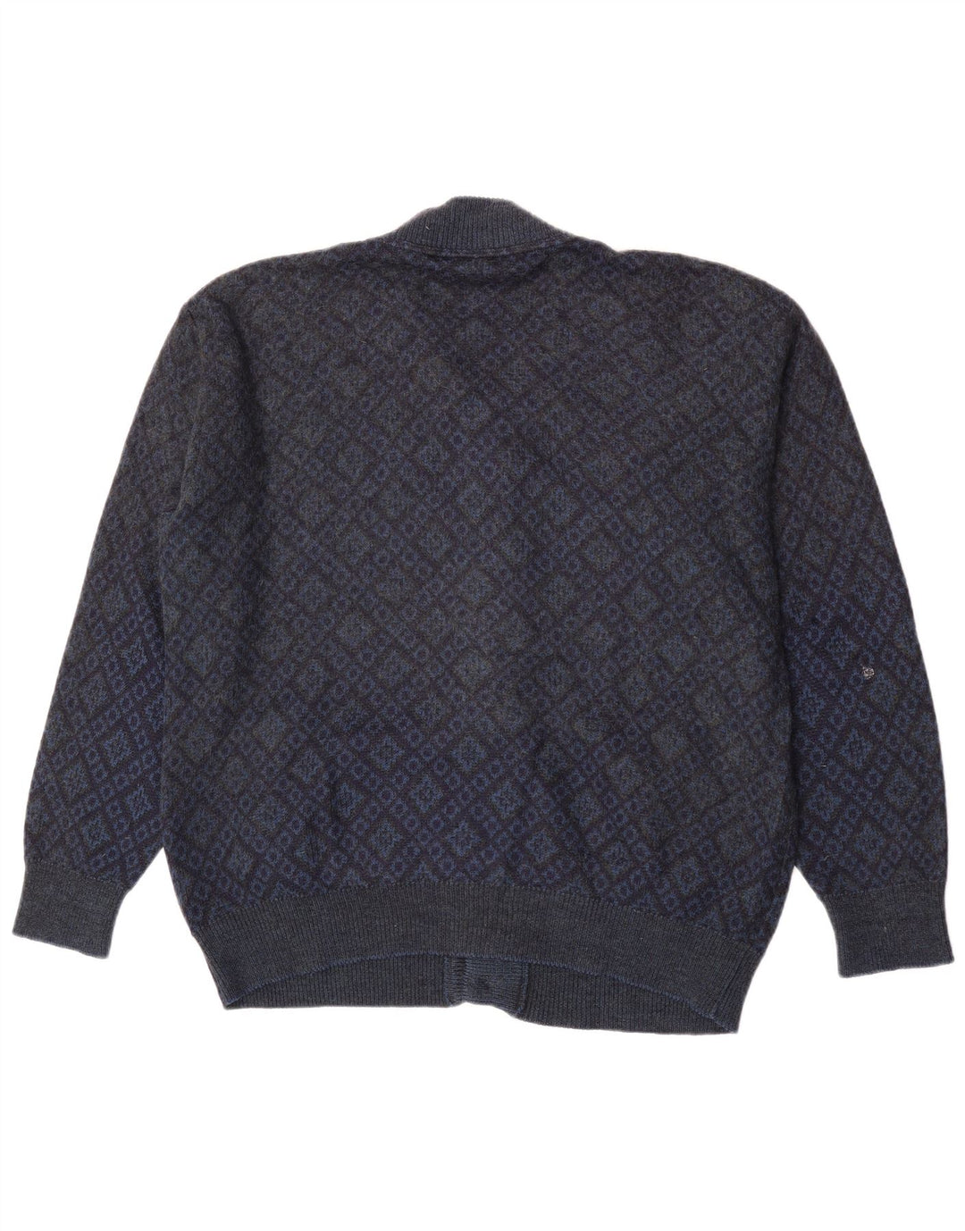 Della Ciana Mens Cardigan Sweater IT 52 Large Navy Blue Argyle/Diamond