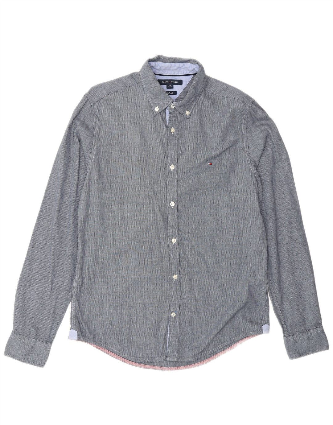 TOMMY HILFIGER Mens Slim Fit Shirt Small Navy Blue Cotton