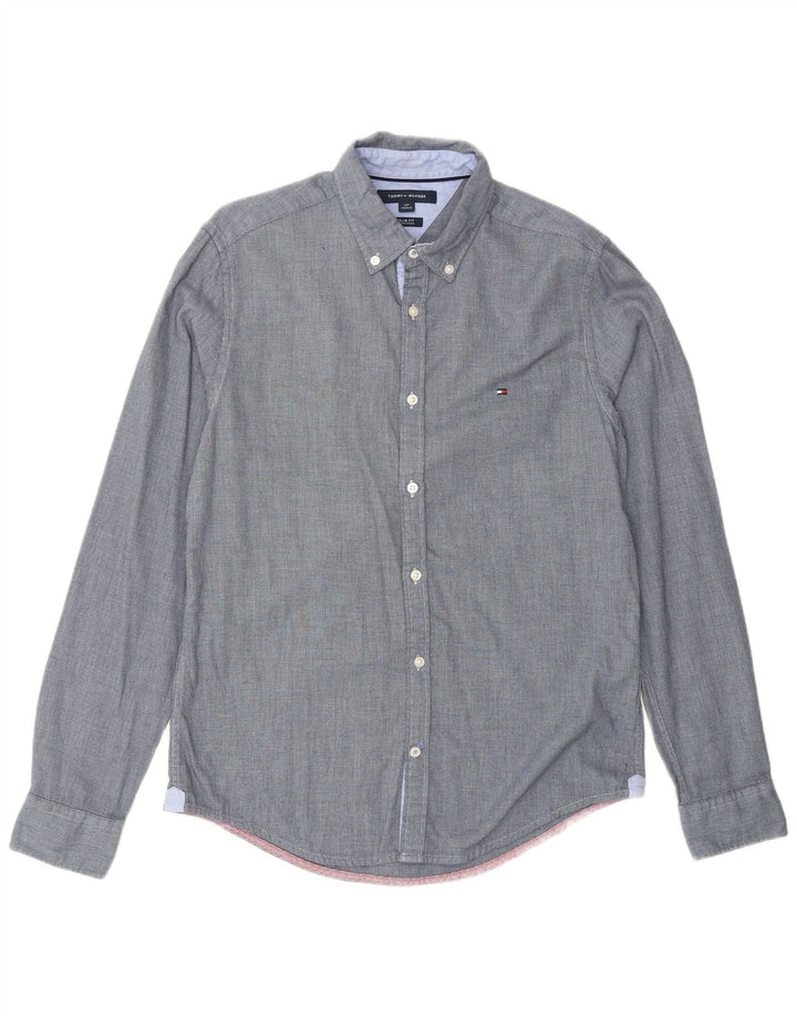 TOMMY HILFIGER Mens Slim Fit Shirt Small Navy Blue Cotton