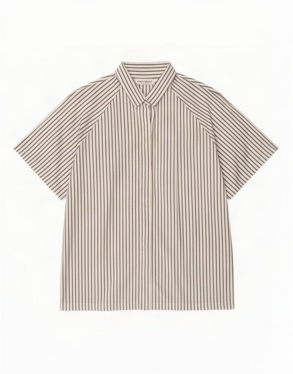 Marina Rinaldi Womens Short Sleeve Shirt Size 23 Medium White Pinstripe