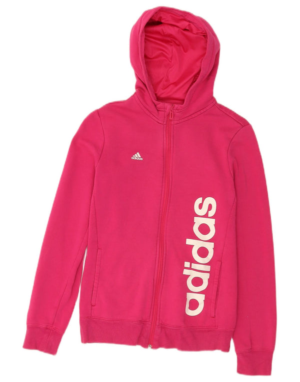 Adidas Girls Graphic Zip Hoodie Sweater 13-14 Years Pink Cotton Sports