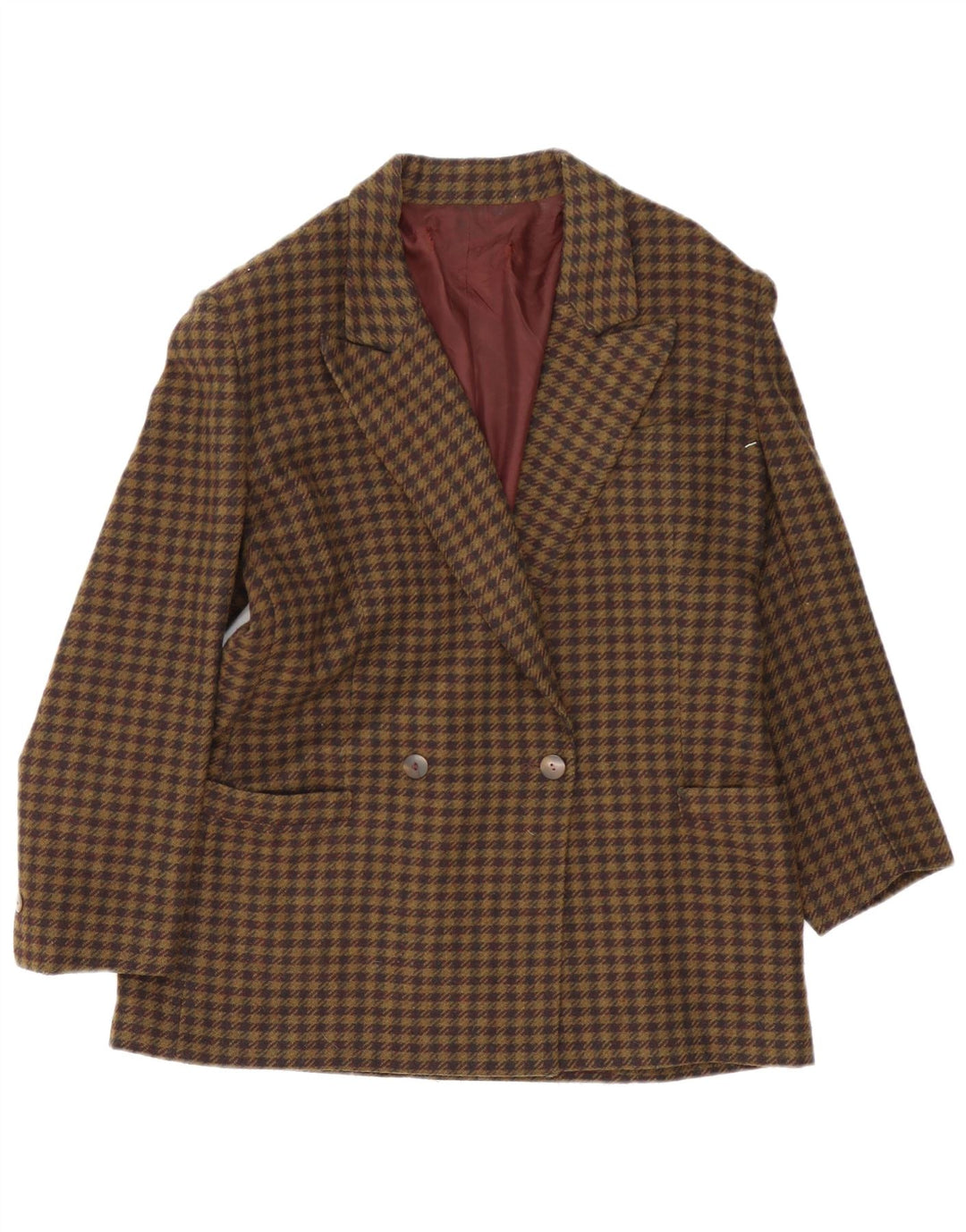 Vintage Womens Double Breasted Blazer Jacket UK 16 Large Brown Check