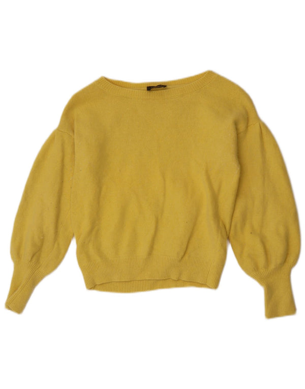 Liu Jo Womens Crop Boat Neck Jumper Sweater UK 8 Small Yellow Polyamide