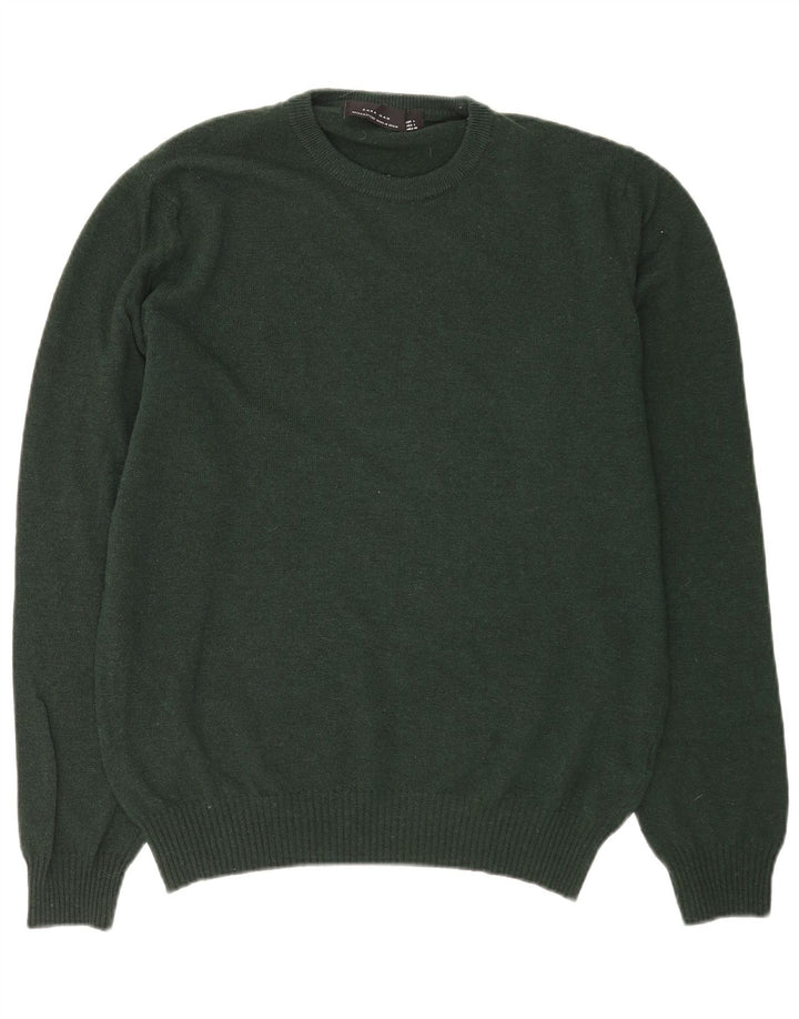 Zara Mens Crew Neck Jumper Sweater Large Green Wool