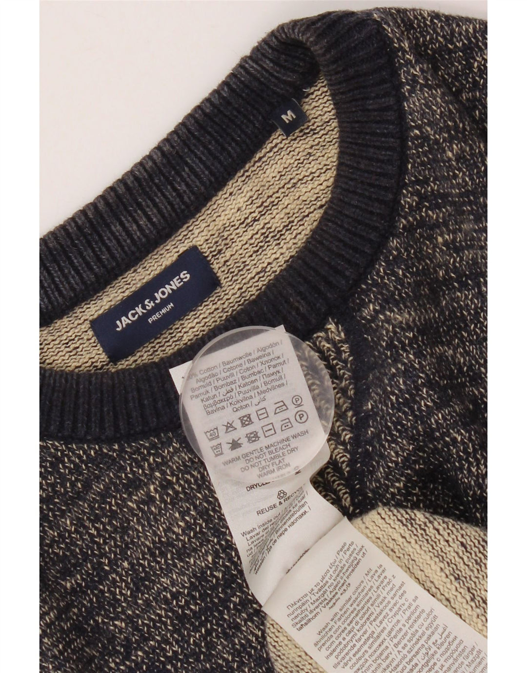 JACK & JONES Mens Crew Neck Jumper Sweater Medium Navy Blue Flecked Cotton
