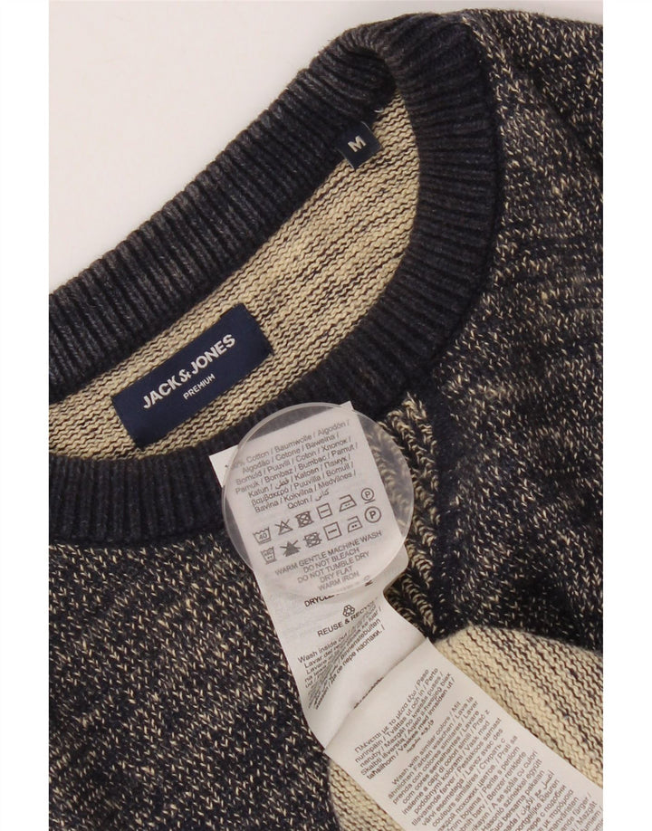JACK & JONES Mens Crew Neck Jumper Sweater Medium Navy Blue Flecked Cotton