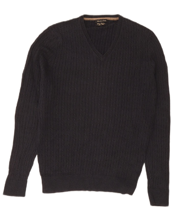 Massimo Dutti Mens V-Neck Jumper Sweater Medium Navy Blue Cotton