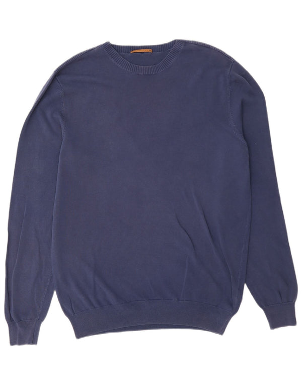 Massimo Dutti Mens Crew Neck Jumper Sweater Medium Navy Blue Cotton