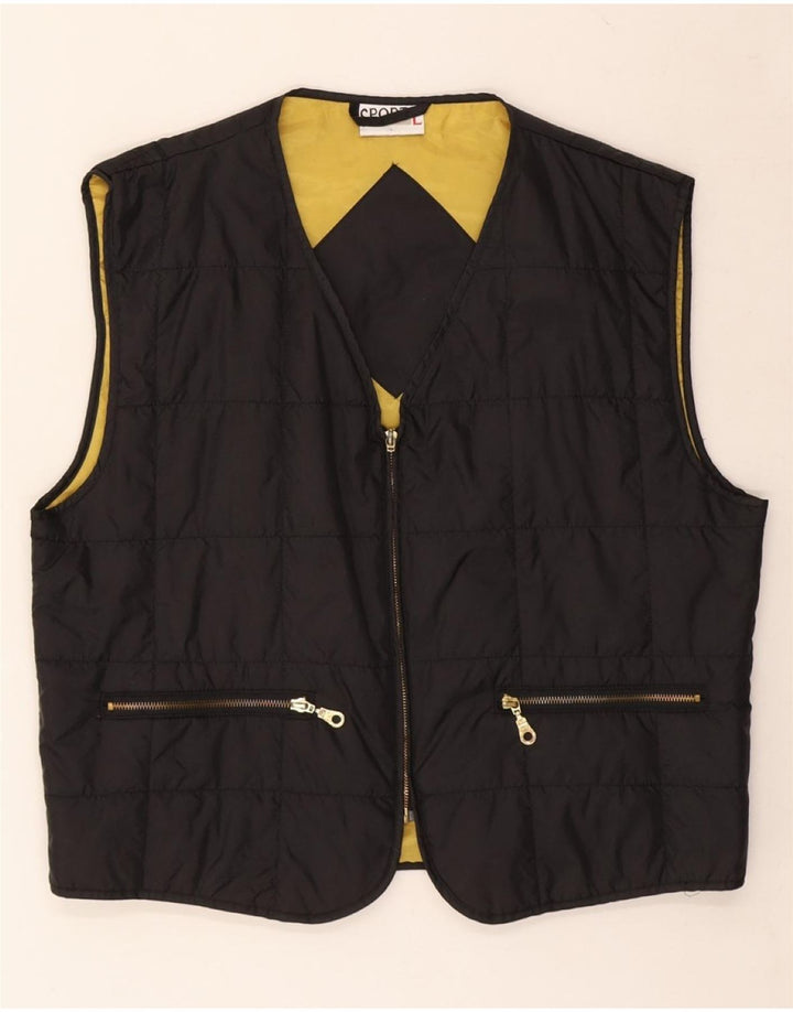VINTAGE Womens Padded Gilet UK 16 Large Black Polyester