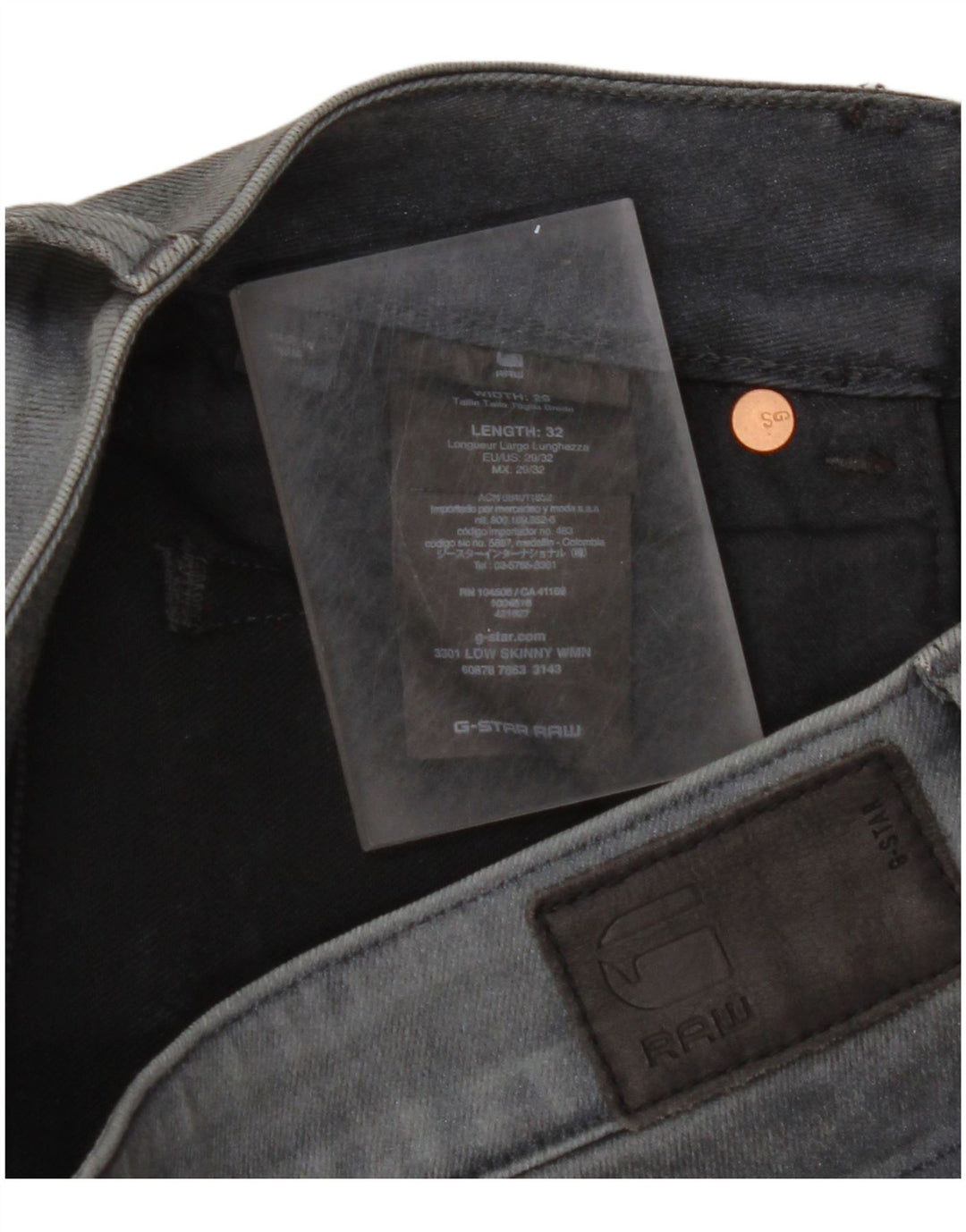 G-STAR Womens 3301 Low Waist Skinny Jeans W29 L32 Grey Cotton