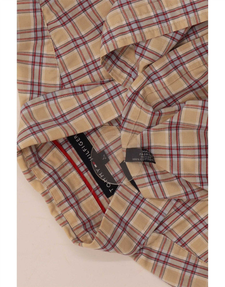 Tommy Hilfiger Mens Short Sleeve Shirt Large Beige Check Cotton