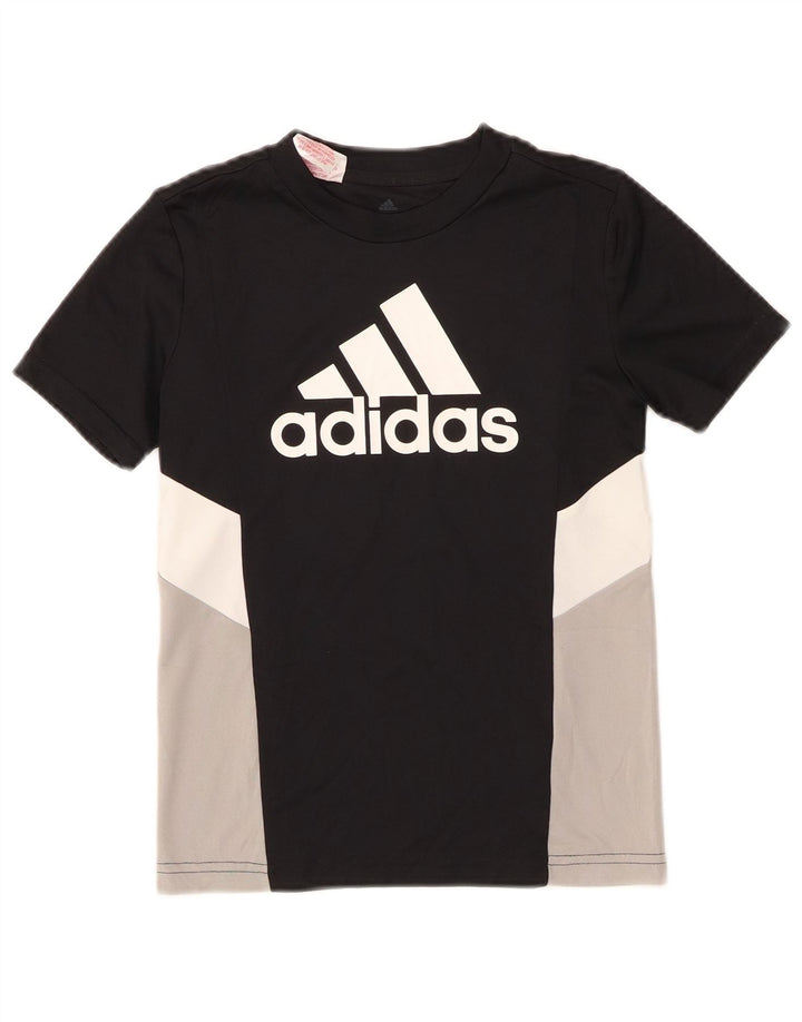 Adidas Boys Graphic T-Shirt Top 9-10 Years Black Colourblock Polyester