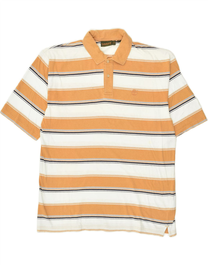 TIMBERLAND Mens Polo Shirt Large Beige Striped Cotton Vintage Timberland and Second-Hand Timberland from Messina Hembry 