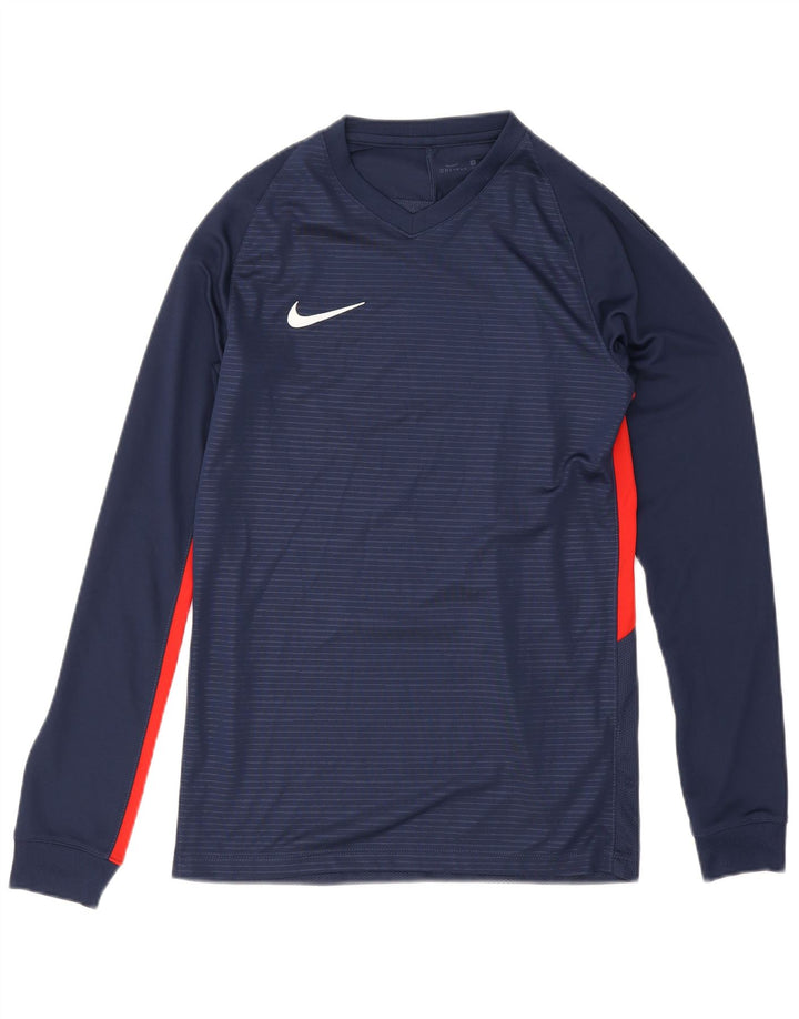 Nike Mens Dri Fit Top Long Sleeve Small Navy Blue Colourblock Polyester