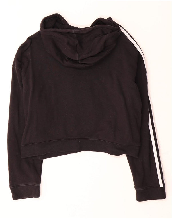 Adidas Womens Crop Hoodie Jumper UK 14 Large Black Cotton