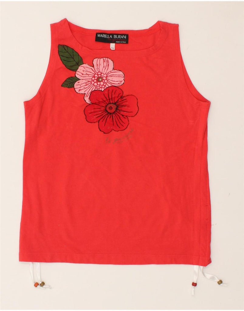 MARIELLA BURANI Girls Graphic Vest Top 10-11 Years Red Floral Cotton | Vintage Mariella Burani | Thrift | Second-Hand Mariella Burani | Used Clothing | Messina Hembry 