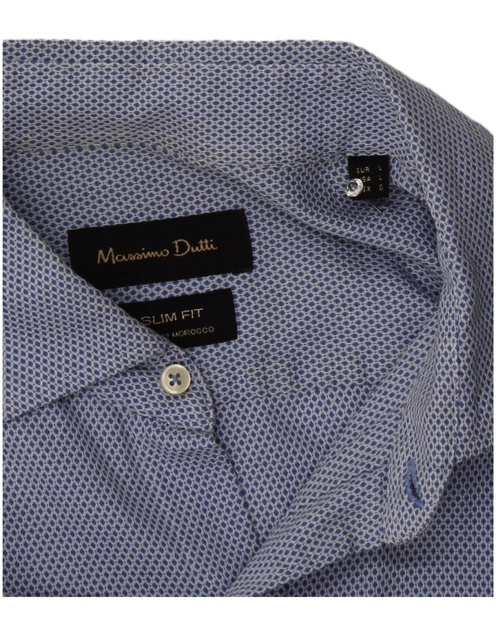 Massimo Dutti Mens Slim Fit Shirt Large Blue Geometric