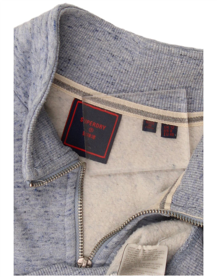 SUPERDRY Womens Zip Neck Sweatshirt Jumper UK 12 Medium  Blue Flecked