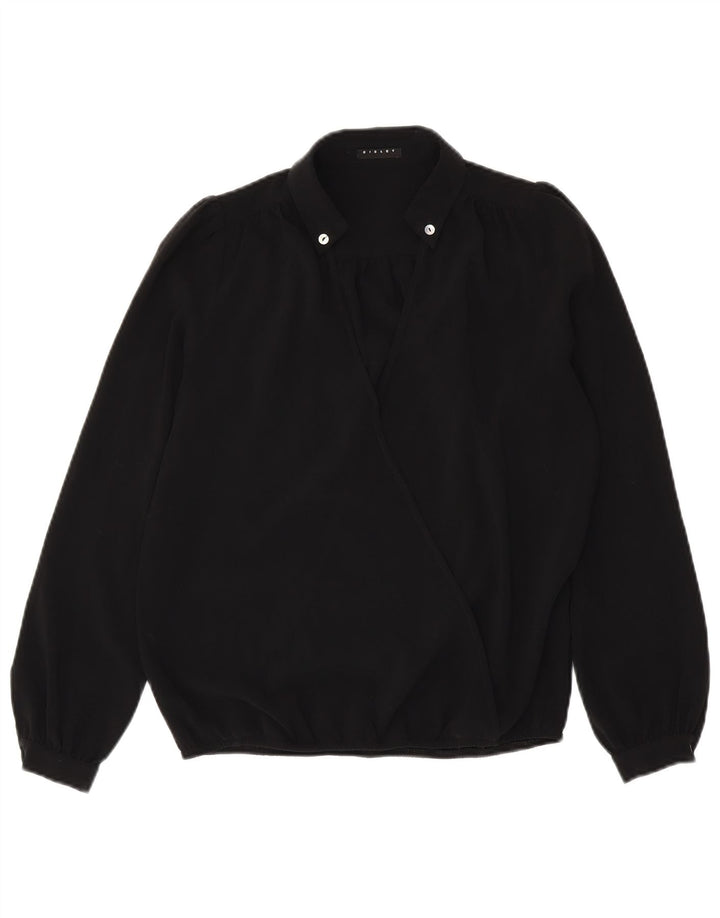 Sisley Womens Long Sleeve Oversized Blouse Top UK 6 XS Black Polyester