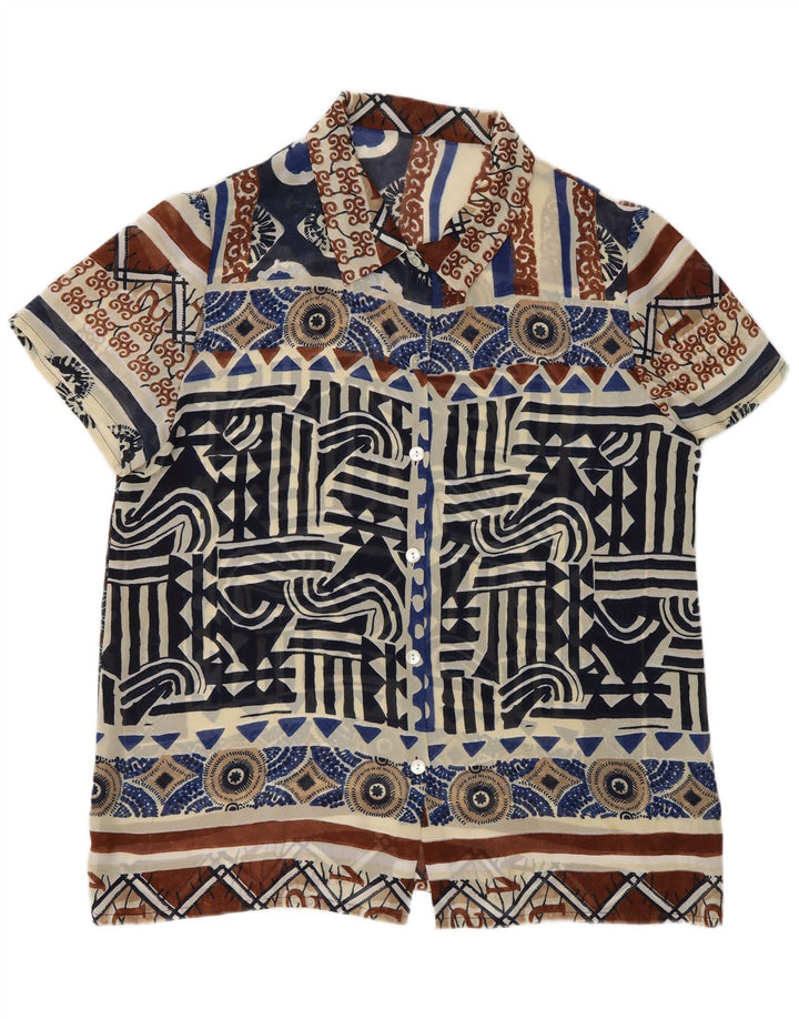 Vintage Womens See Through Shirt Blouse UK 18 XL Multicoloured Geometric