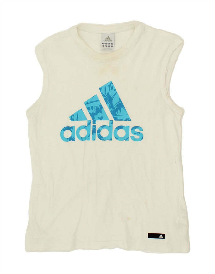 ADIDAS Mens Graphic Vest Top XS White Cotton Vintage Adidas and Second-Hand Adidas from Messina Hembry 