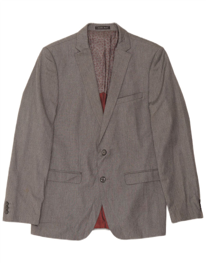 Zara Mens 2 Button Blazer Jacket UK 38 Medium Grey Viscose