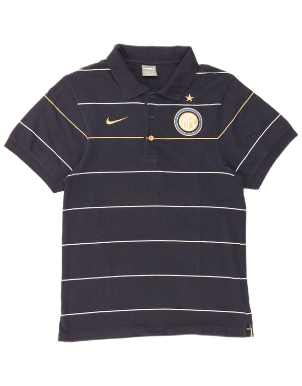 Nike Mens Inter Milan Polo Shirt Small Navy Blue Striped Cotton