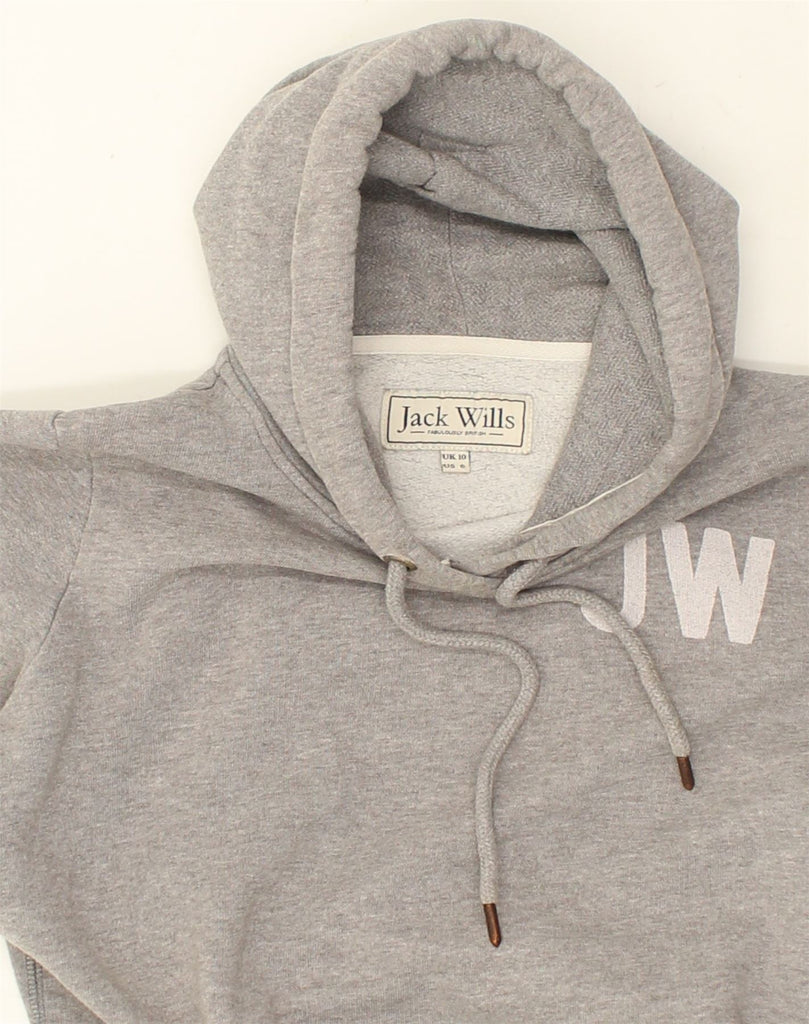 JACK WILLS Womens Graphic Hoodie Jumper UK 10 Small  Grey Cotton | Vintage Jack Wills | Thrift | Second-Hand Jack Wills | Used Clothing | Messina Hembry 