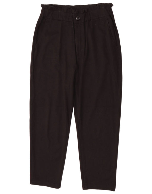 Zara Womens High Waist Tapered Cropped Trousers Large W30 L24 Black Viscose