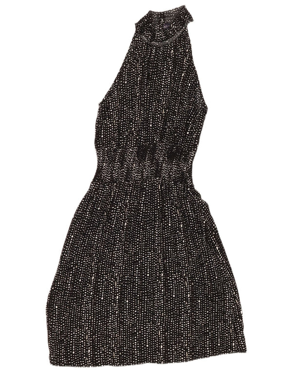 Marks & Spencer Womens Halter Dress UK 10 Small Black Spotted Viscose