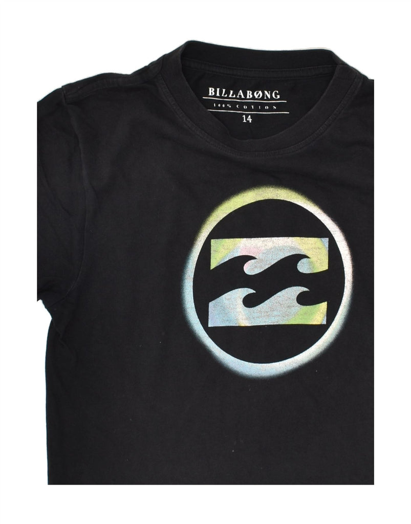 BILLABONG Boys Graphic T-Shirt Top 13-14 Years Black Cotton | Vintage Billabong | Thrift | Second-Hand Billabong | Used Clothing | Messina Hembry 