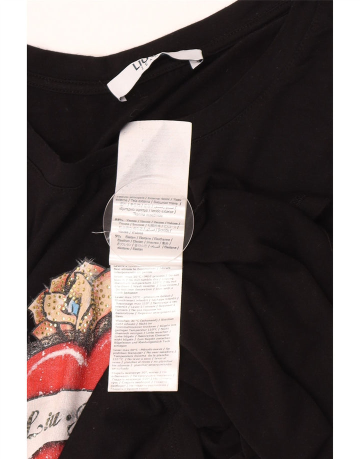 Liu Jo Womens Graphic T-Shirt Top UK 12 Medium Black Viscose