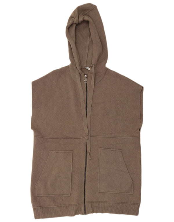 Zara Mens Hooded Sleeveless Cardigan Sweater Large Brown Viscose