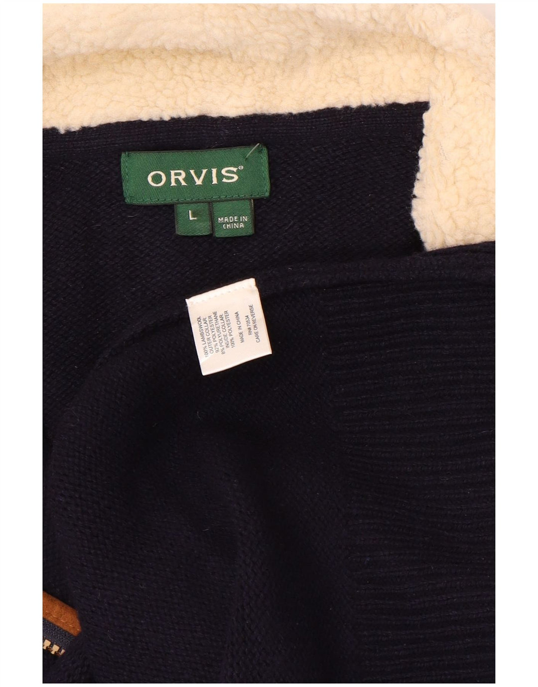ORVIS Mens Zip Neck Jumper Sweater Large Navy Blue Colourblock Lambswool
