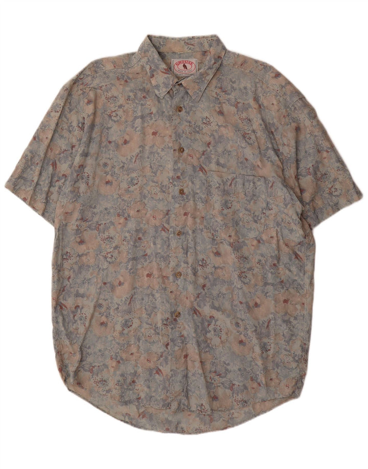 VINTAGE Mens Short Sleeve Shirt XL Multicoloured Floral Rayon